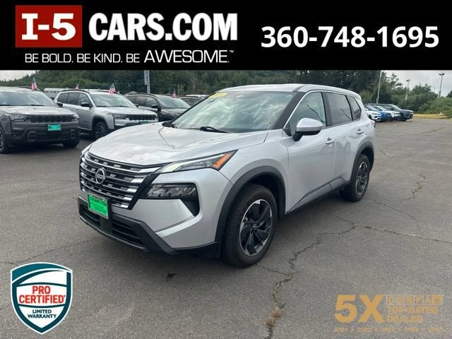 2024 Nissan Rogue SV Intelligent AWD in Silver — front three-quarter view