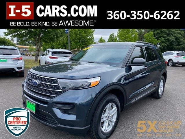 2022 Ford Explorer XLT in Blue Metallic — front three-quarter view