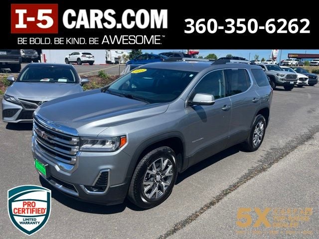 2023 GMC Acadia SLT in Sterling Metallic — front three-quarter view