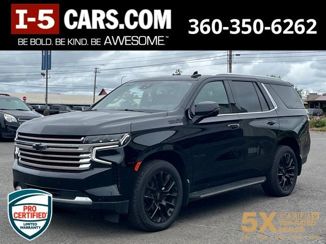 2023 Chevrolet Tahoe High Country in Black — front three-quarter view