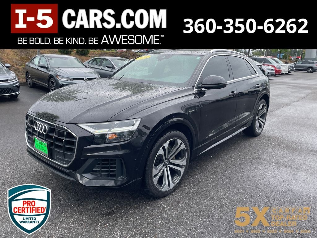 2020 Audi Q8 55 Premium Plus quattro in Orca Black Metallic — front three-quarter view