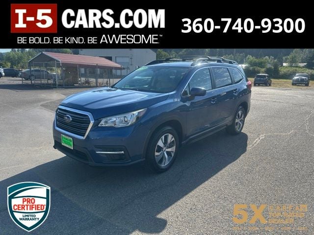 2019 Subaru Ascent Premium in Abyss Blue Pearl — front three-quarter view