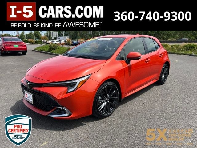 2025 Toyota Corolla Hatchback XSE in Inferno — front three-quarter view