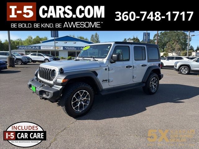 2024 Jeep Wrangler 4-Door Sport S 4x4 in Silver Zynith Clearcoat — front three-quarter view