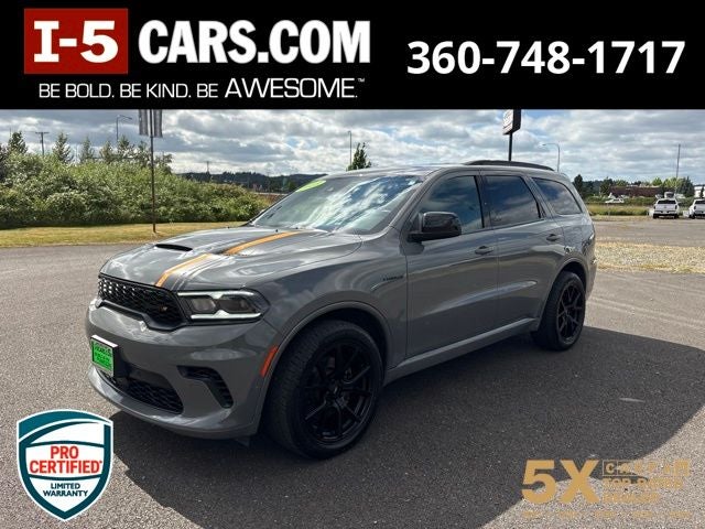 2023 Dodge Durango R/T Hemi Orange in Destroyer Grey — front three-quarter view