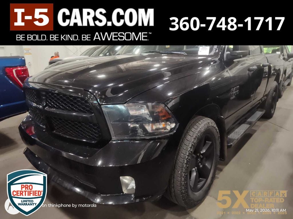 2022 RAM 1500 Classic Tradesman in Diamond Black Crystal Pearl — front three-quarter view
