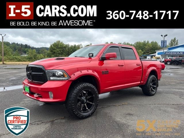 2017 RAM 1500 Sport in Flame Red — front three-quarter view