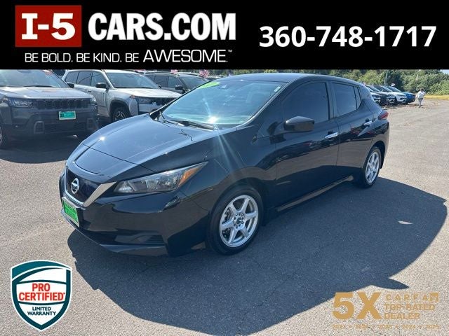 2022 Nissan LEAF S 40 kWh in Super Black — front three-quarter view