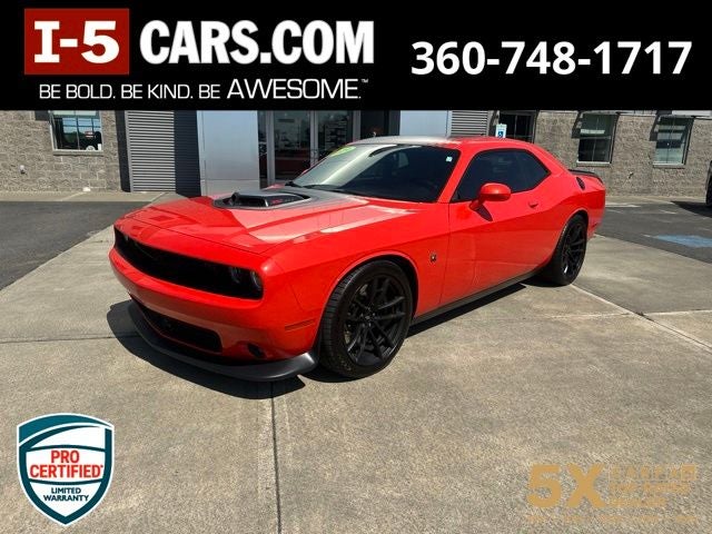 2019 Dodge Challenger R/T Scat Pack in Go Mango! — front three-quarter view
