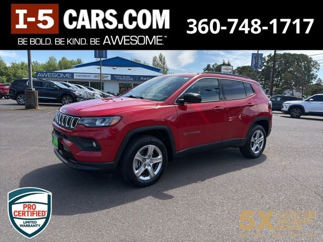 2024 Jeep Compass Latitude 4x4 in Red Hot Pearlcoat — front three-quarter view