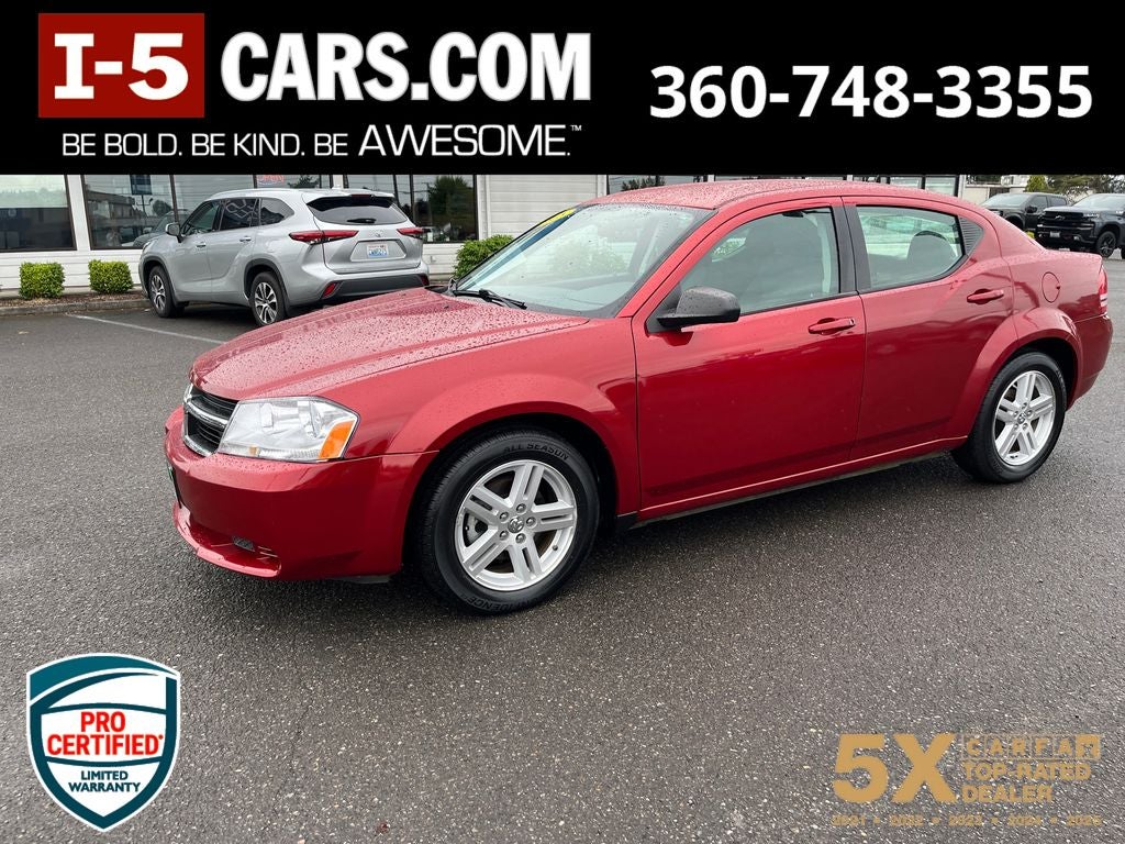 2008 Dodge Avenger SXT in Inferno Red Crystal Pearlcoat — front three-quarter view