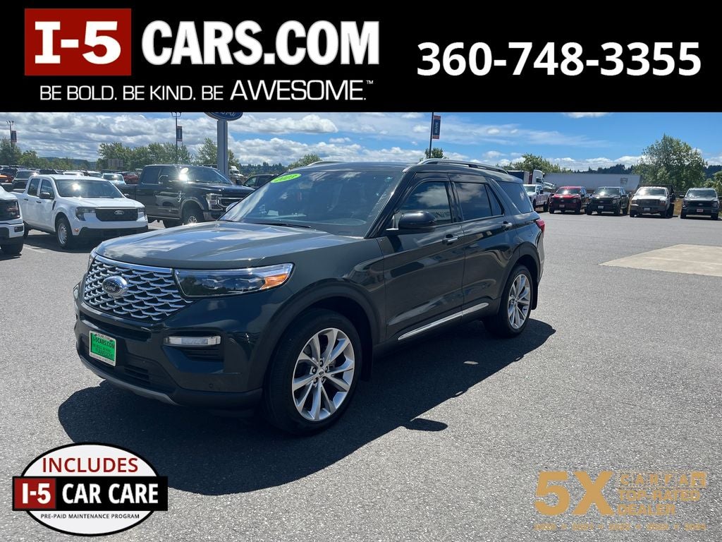 2023 Ford Explorer Platinum in Forged Green Metallic — front three-quarter view