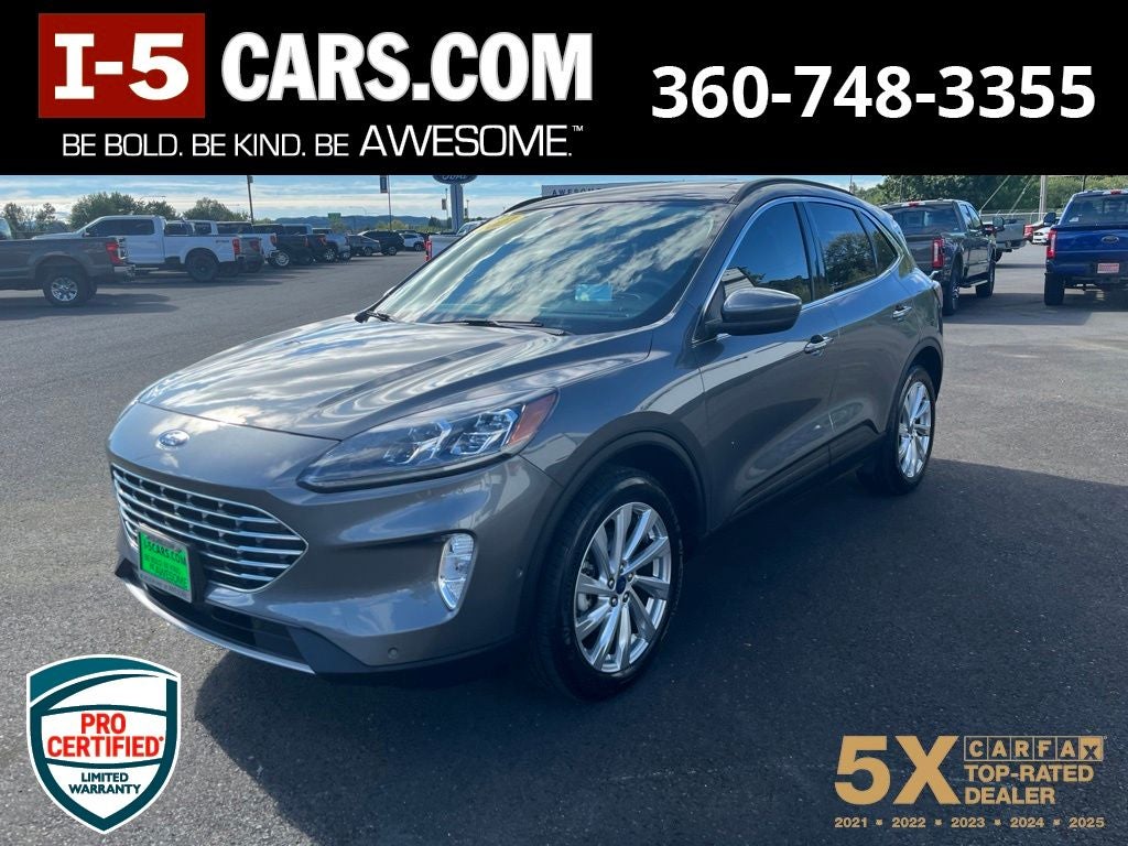 2021 Ford Escape Hybrid Titanium in Gray Metallic — front three-quarter view