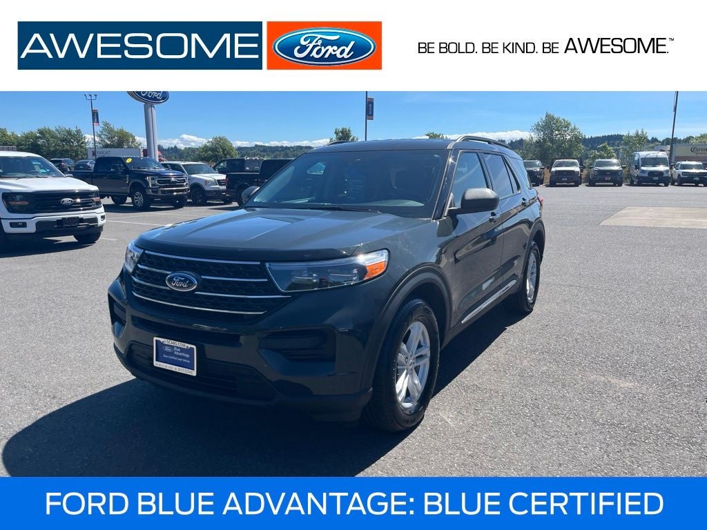 2022 Ford Explorer XLT in Forged Green Metallic — front three-quarter view