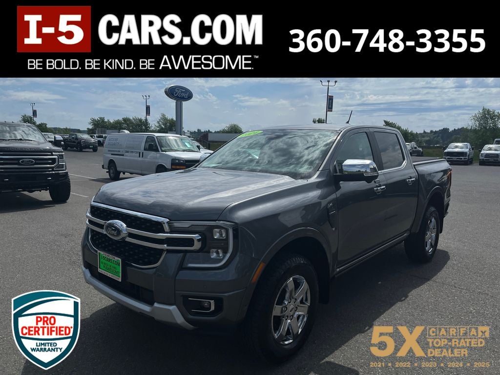 2024 Ford Ranger Lariat in Gray Metallic — front three-quarter view